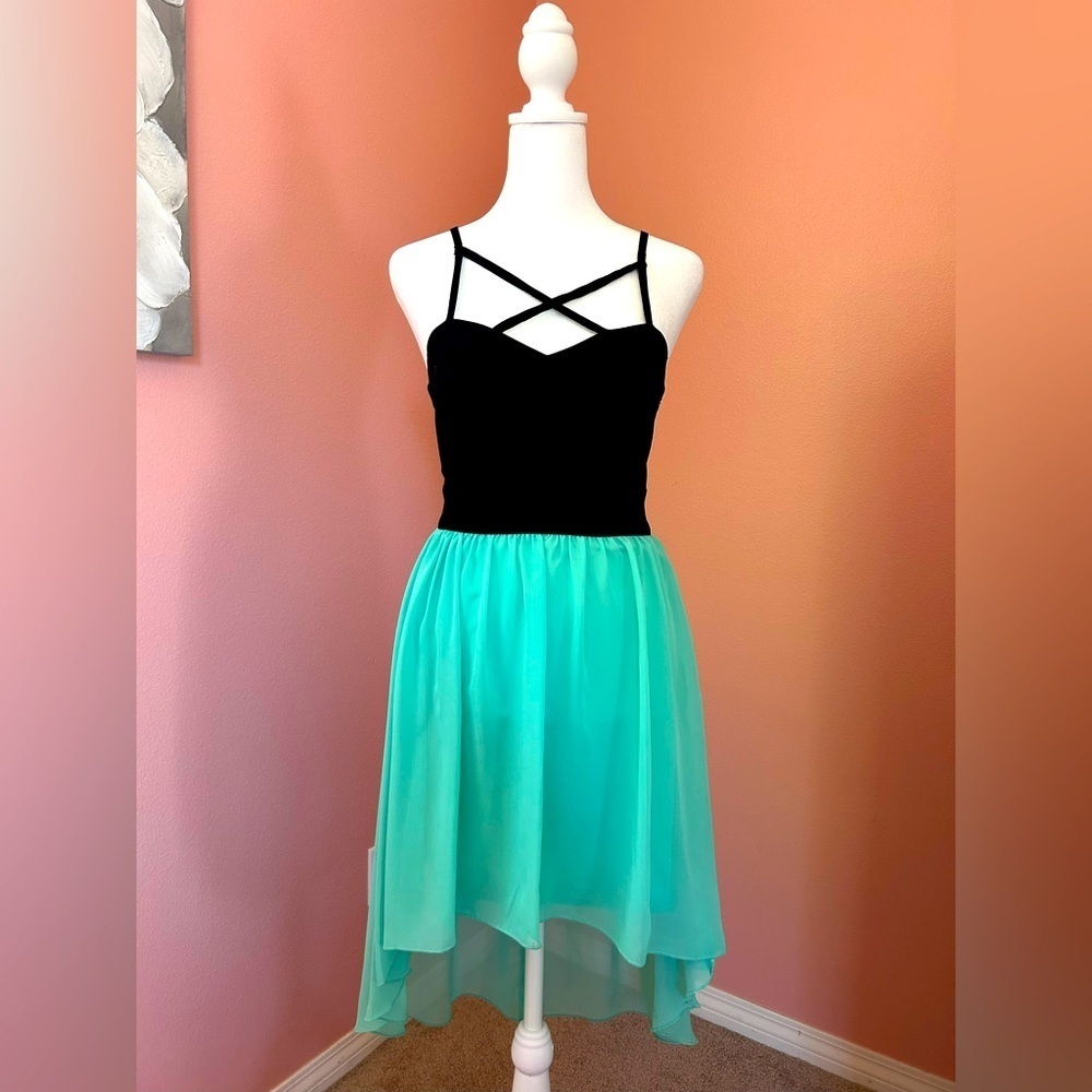 Whimsigoth  Y2K darkfairy black and teal asymmetrical Fairycore party dress 5